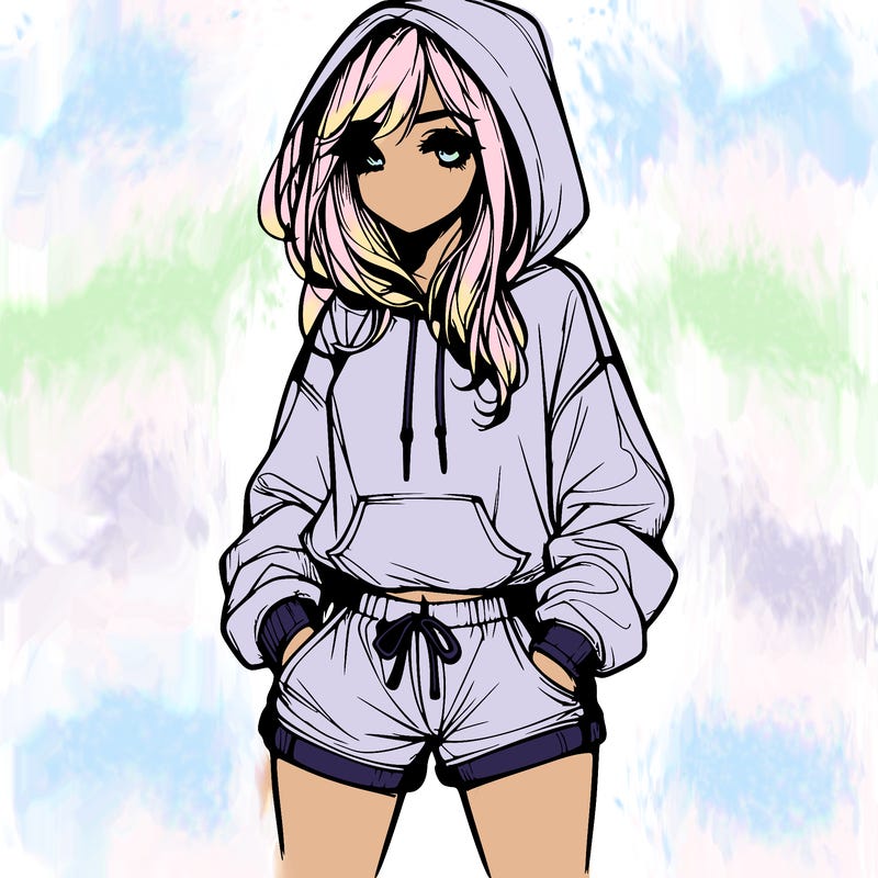 realistic girl in shorts and hoodie