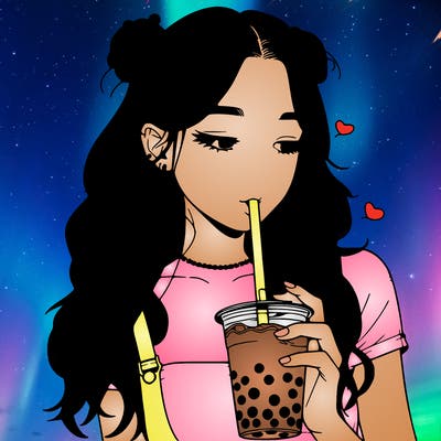 aesthetic realistic girl with boba