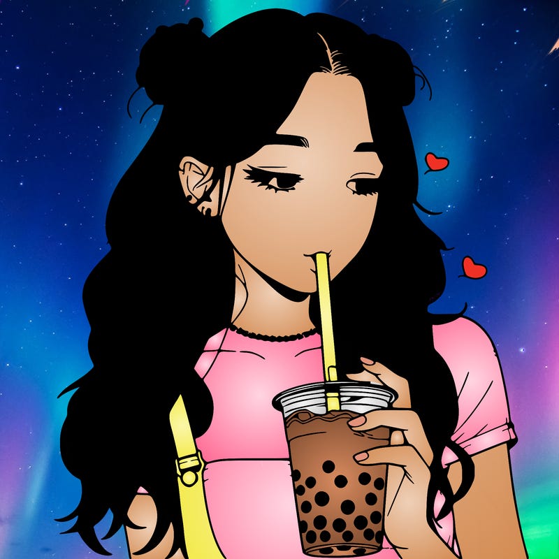 aesthetic realistic girl with boba