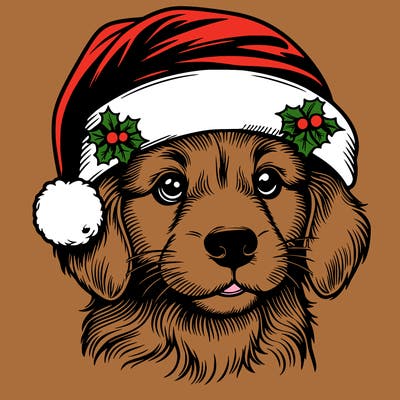 realistic dog wearing a santa hat