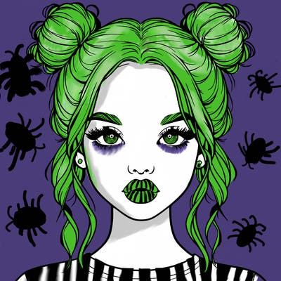 realistic girl with two buns in hair and lips