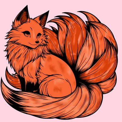 realistic detailed 9 tailed anime fox