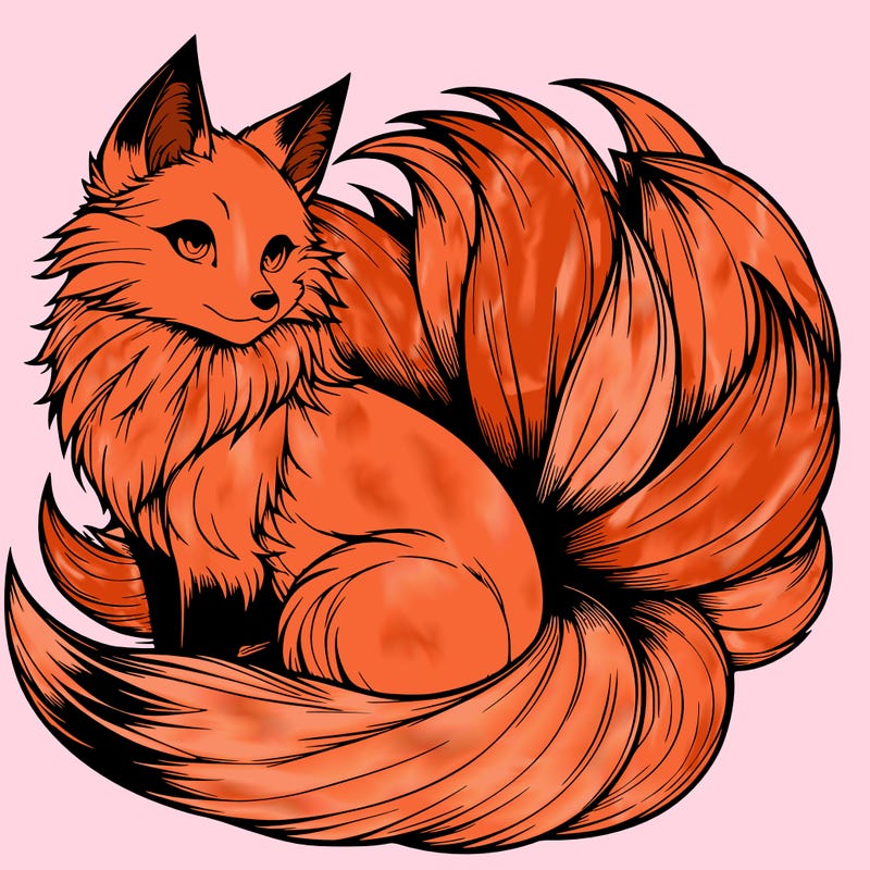 realistic detailed 9 tailed anime fox