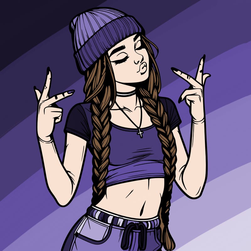 realistic teenage girl with braids and a beanie and crop top doing 🫶🏼