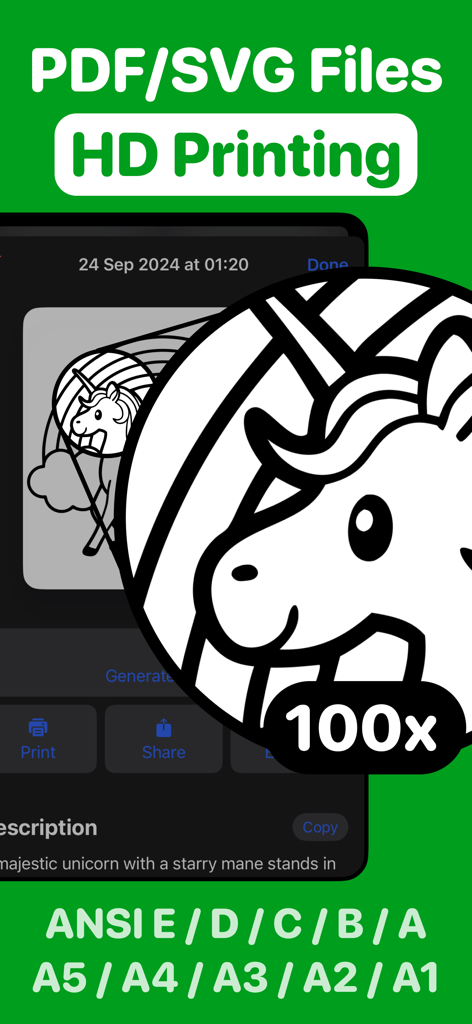 Coloring Page Generator AI - HD printing and vector file formats for custom coloring pages