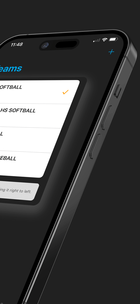 Next Batter Up: Walk-Up Music - Next Batter Up app screen showing a list of baseball and softball teams for selection.