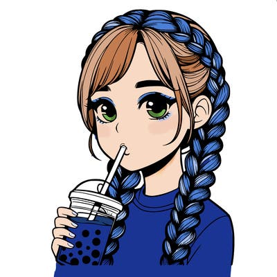 realistic girl with braided hair drinking boba