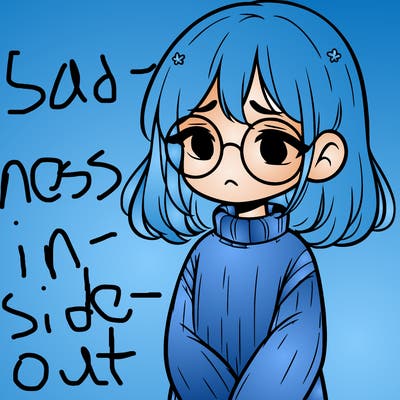 sad girl with glasses in a sweater