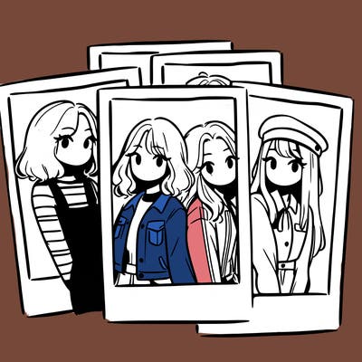 polaroid photo of 4 girls