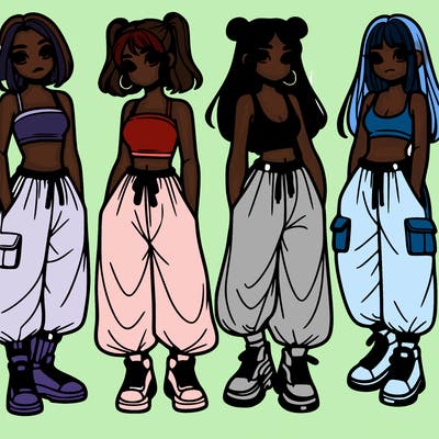 girls with crop top with baggy pants