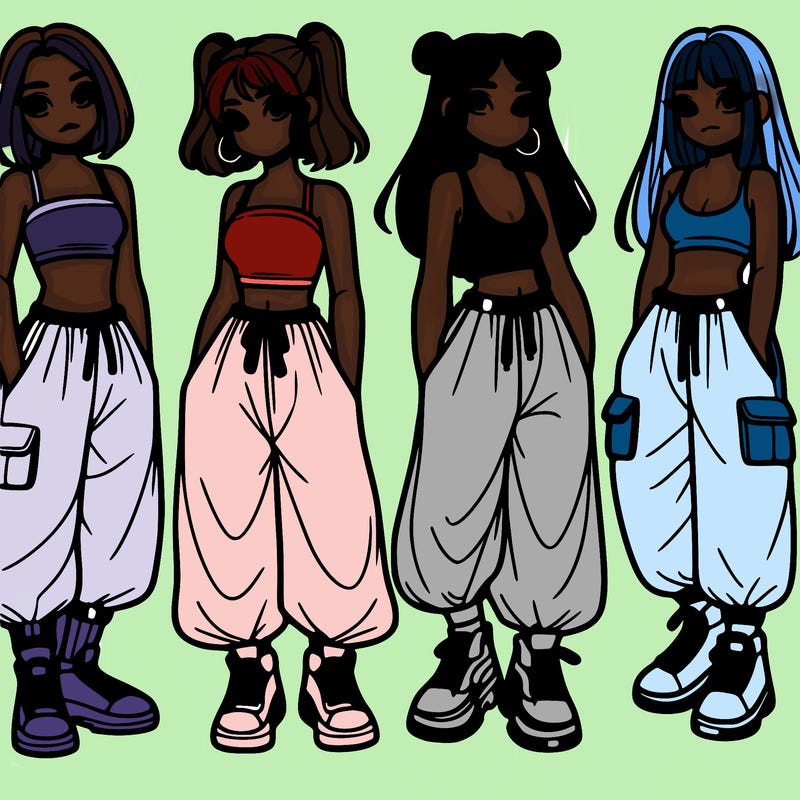 girls with crop top with baggy pants