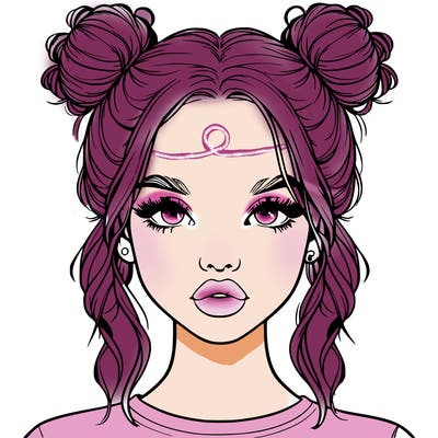 realistic girl with two buns in hair and lips