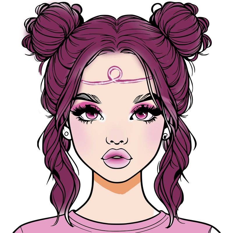realistic girl with two buns in hair and lips