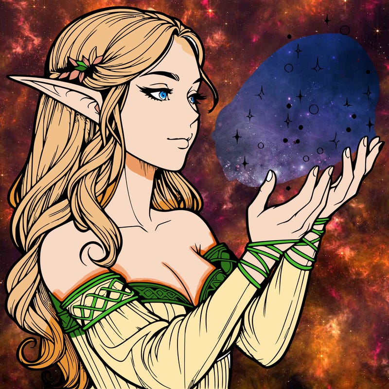 realistic elf girl doing magic