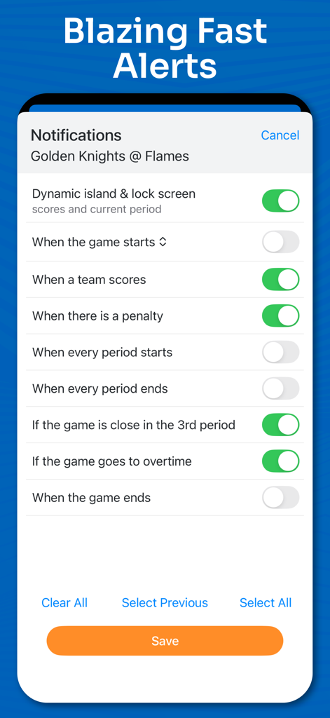 Superfan Sports: NHL Hockey - Anpassbare Benachrichtigungen für NHL-Hockey-Spiele in der Superfan Sports-App