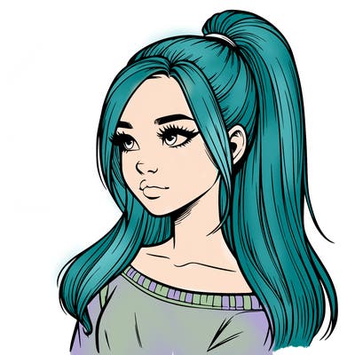 realistic girl with a high ponytail