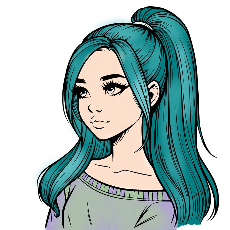 realistic girl with a high ponytail