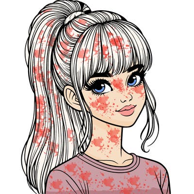 realistic girl with high ponytail and bangs