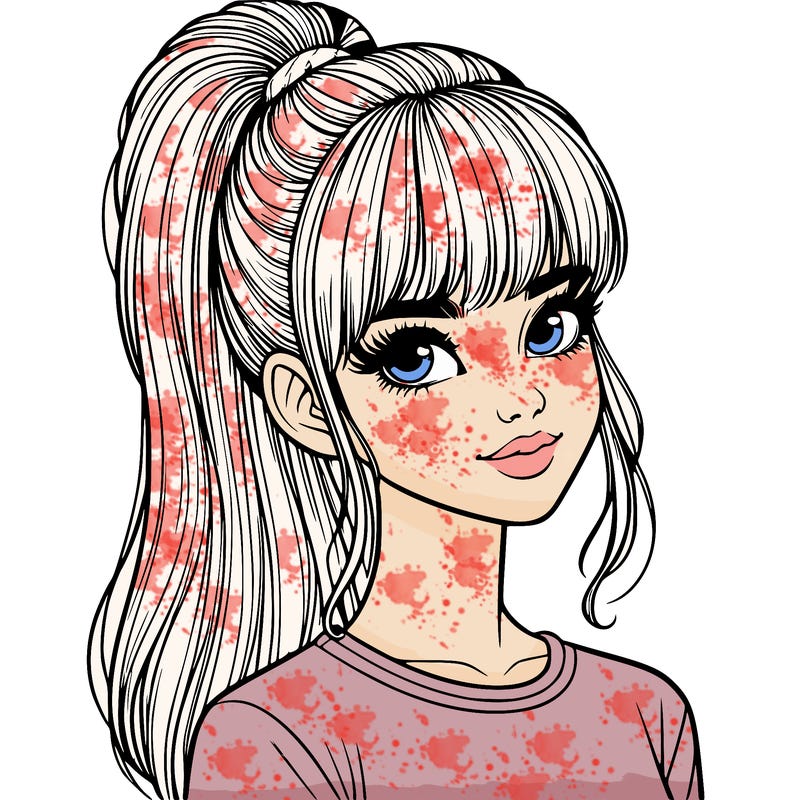 realistic girl with high ponytail and bangs