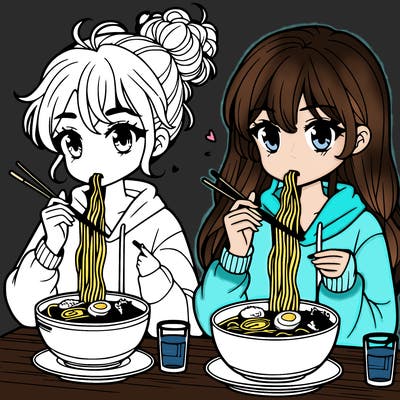girls eating ramen