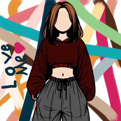 realistic girl faceless with baggy pants and a crop top