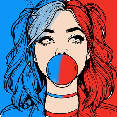 realististic girl blowing bubble -gum