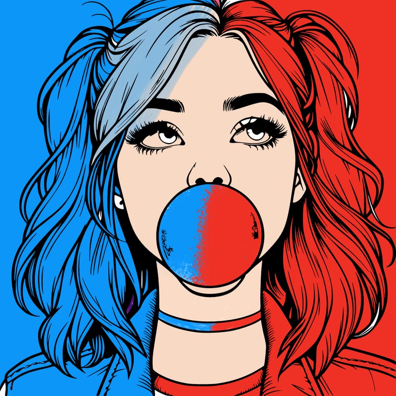 realististic girl blowing bubble -gum