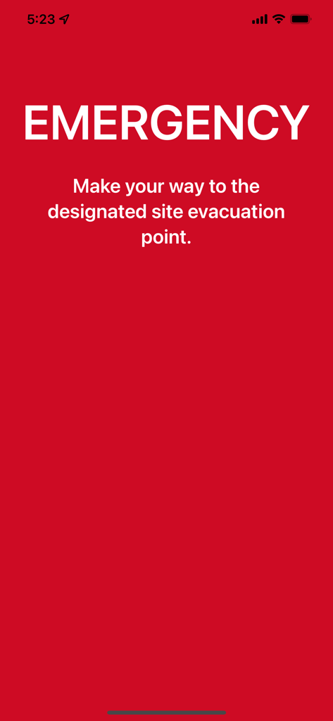 SignOnSite - Red emergency alert screen on SignOnSite app for construction site evacuation