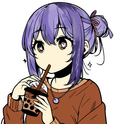 manga character drinking boba