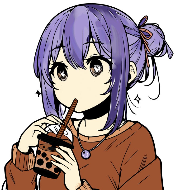 manga character drinking boba