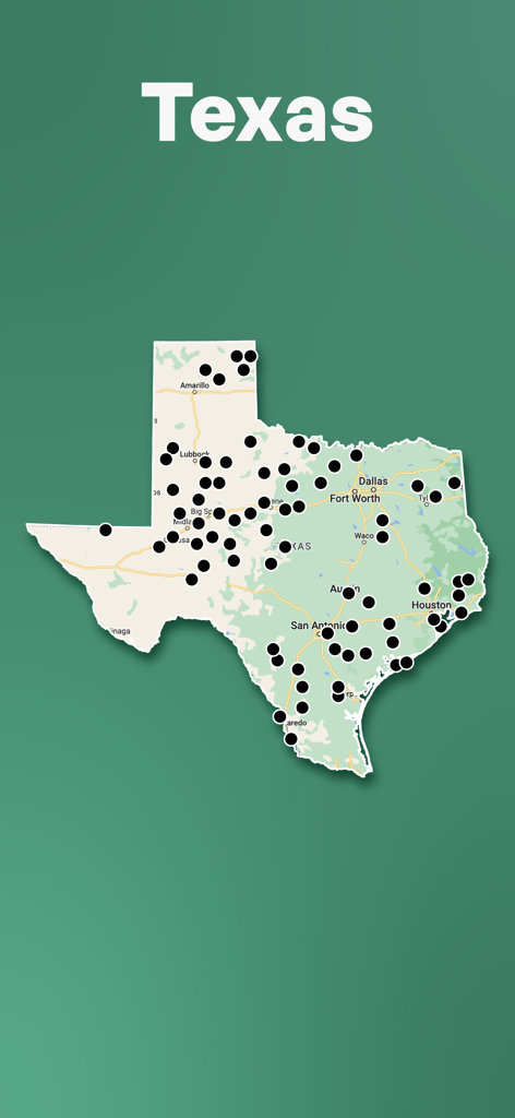 Well Finder - GeoActivity - Map display showing oil and gas well sites across Texas