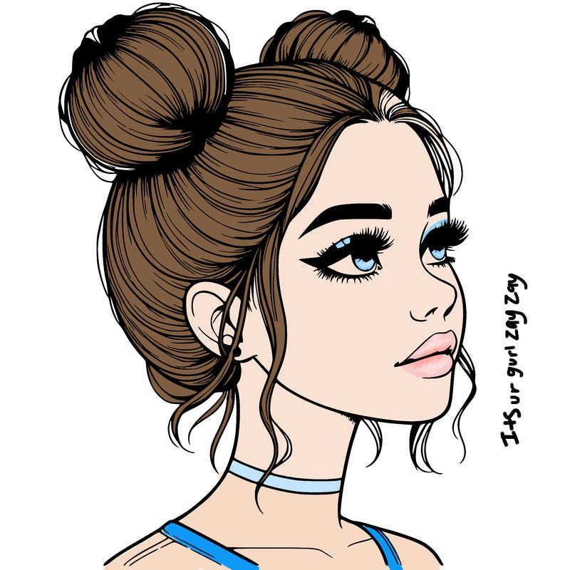 realistic girl with buns on the top of her head
