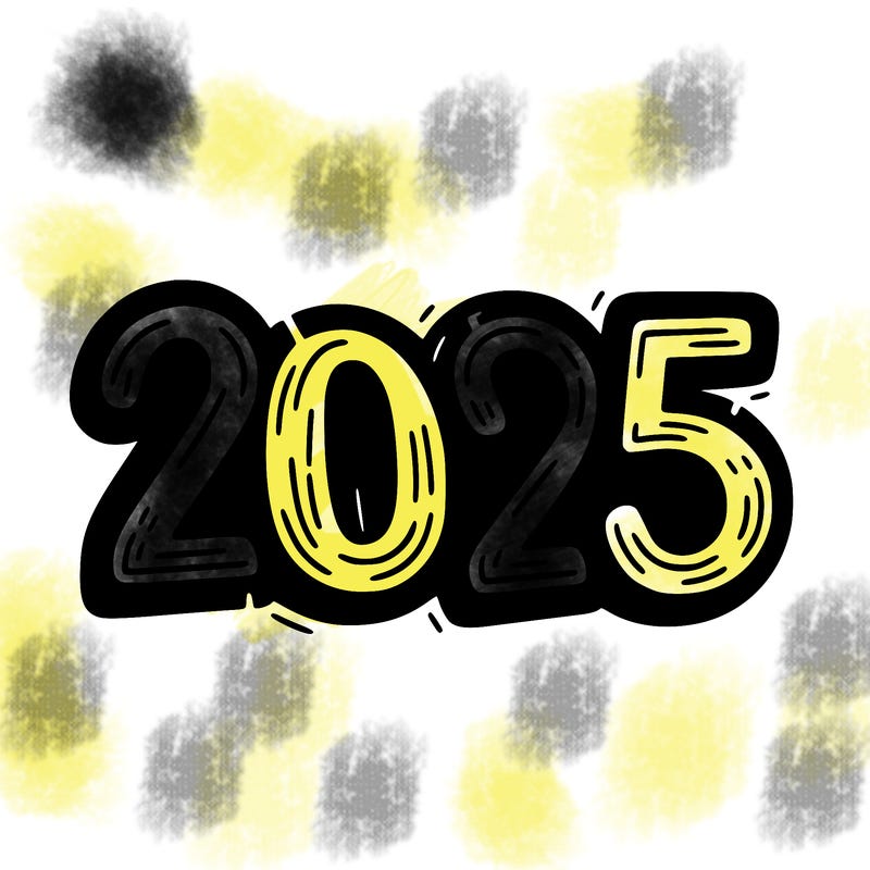 one line scrawled numbers sketch design “2025”