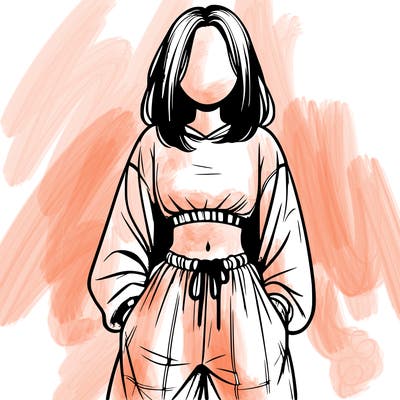 realistic girl faceless with baggy pants and a crop top