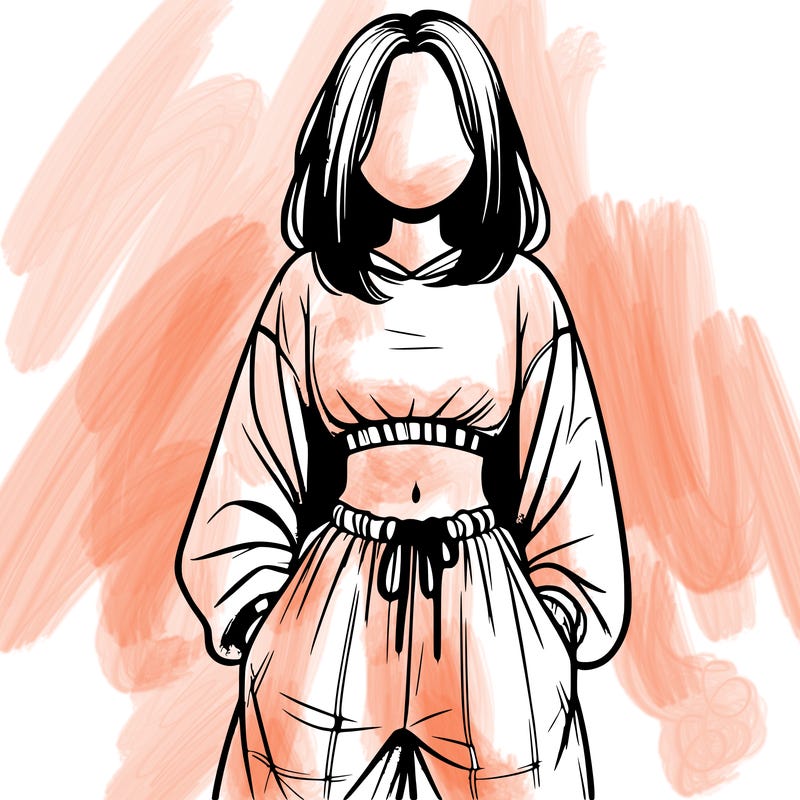 realistic girl faceless with baggy pants and a crop top