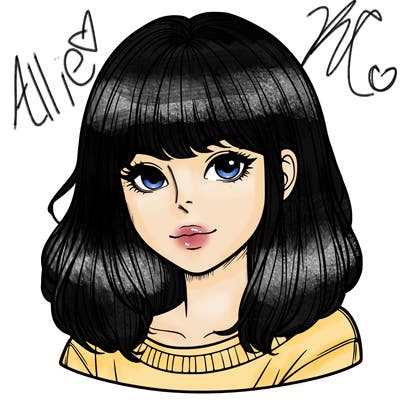 realistic girl with bangs and side hair