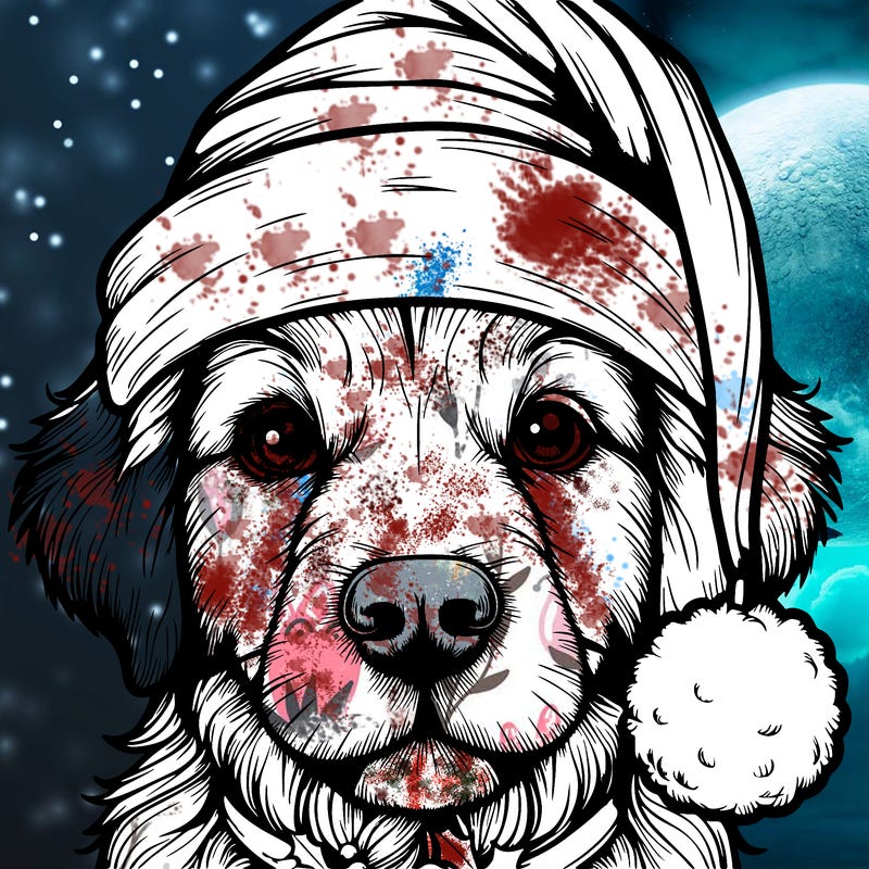 realistic dog with a christmas hat