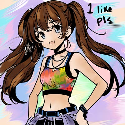 anime girl wearing crop top