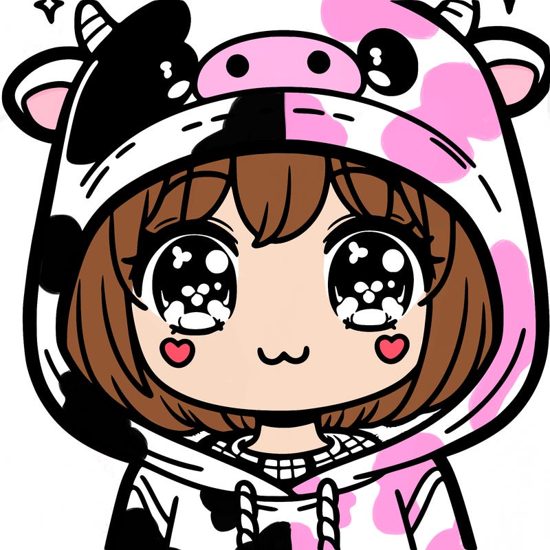 kawaii girl with cow hoodie