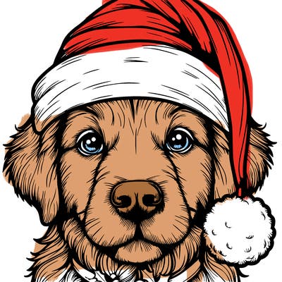 realistic dog with a christmas hat