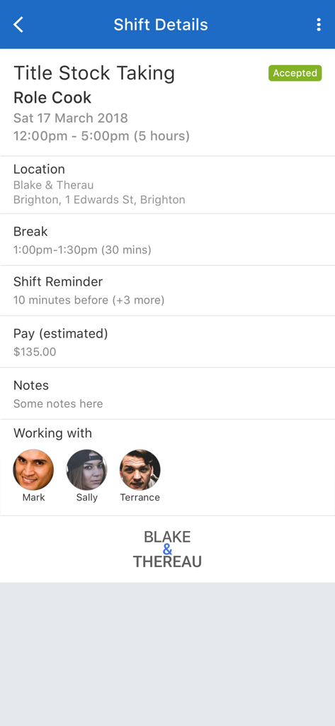 A mobile interface showing shift details, estimated earnings, and coworkers in the LIFELENZ app