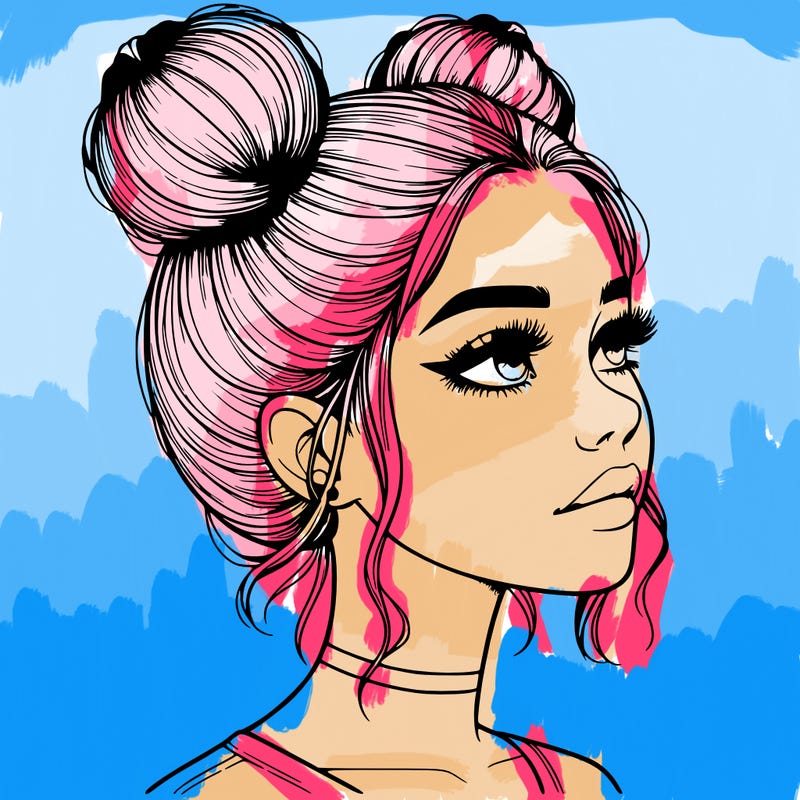 realistic girl with buns on the top of her head