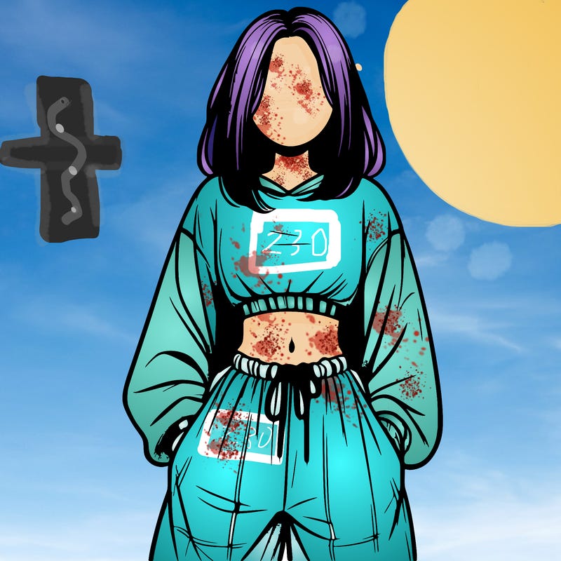 realistic girl faceless with baggy pants and a crop top