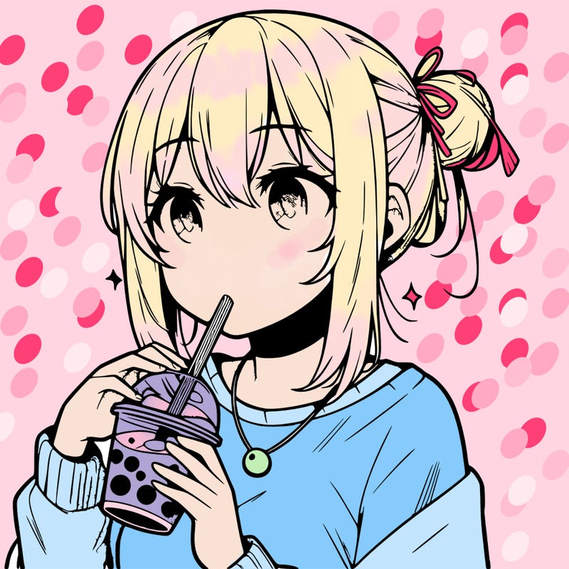 manga character drinking boba