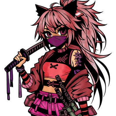 gorgeous edgy anime girl with a ninjato in one hand