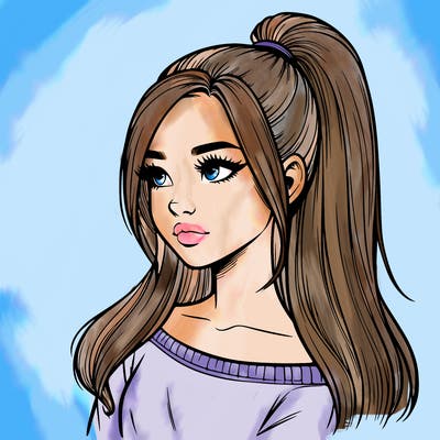realistic girl with a high ponytail