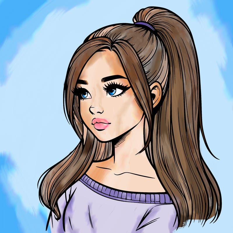 realistic girl with a high ponytail