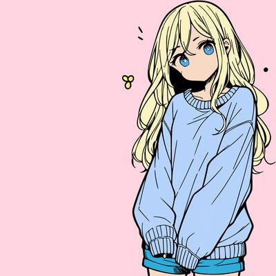 manga teen girl  in a sweater and baggy pants