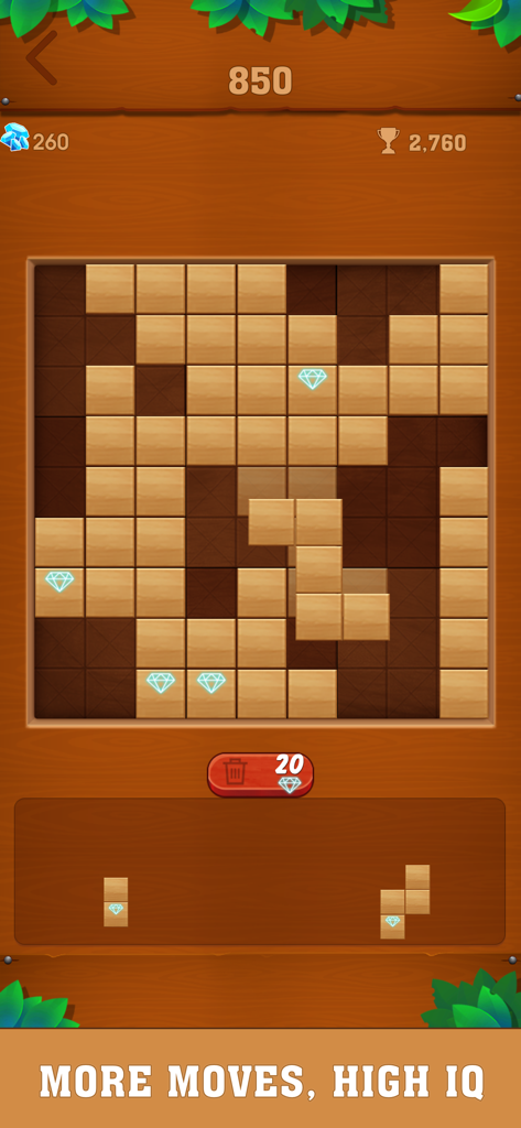 Mind Timber: Wood Block Blast - Wood block puzzle game interface with a 9x9 grid and wooden tiles