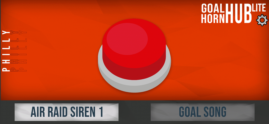 Goal Horn Hub Lite - Goal Horn Hub Lite app interface featuring a large red button for the Philly team goal horn
